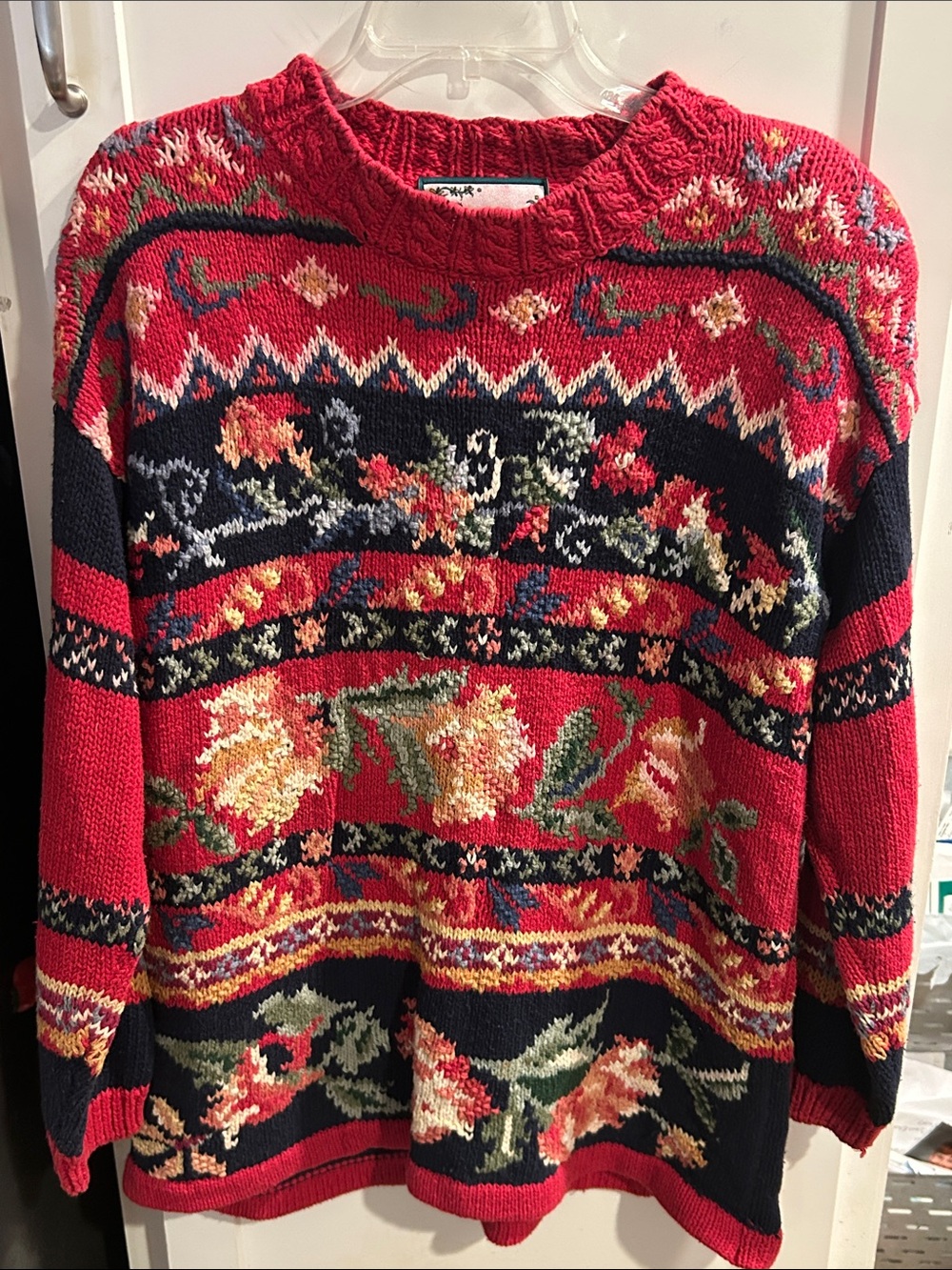 Vintage Red Floral Knit Sweater